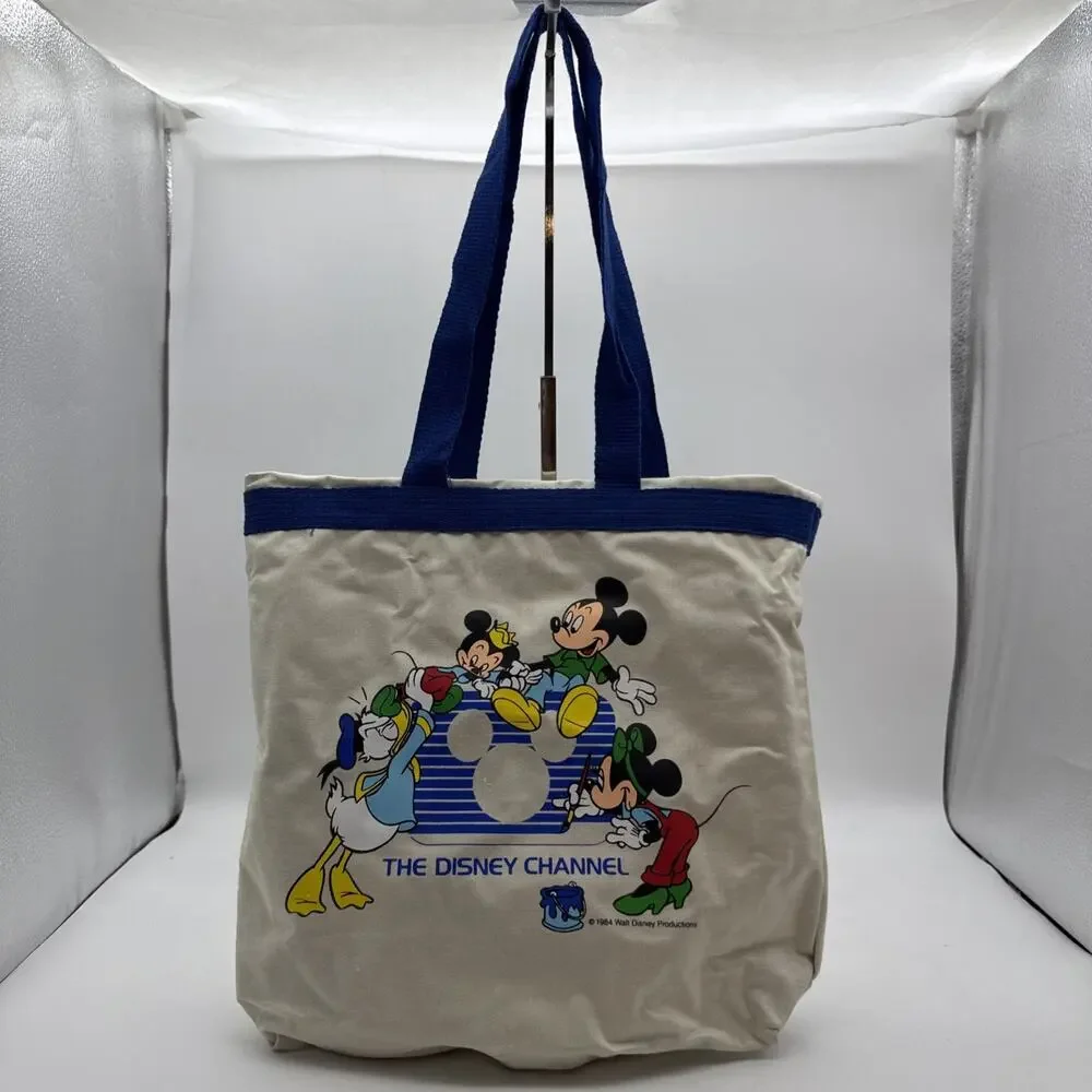 VTG The Disney Channel Mickey Minnie Mouse Donald Duck 1984 Tote Bag 80s